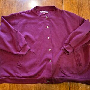 Tudor Court Snap Button Front Sweatshirt Jacket Womens 3XL Maroon